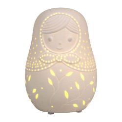 Cotè Table - Lampada Led Matriochka White 9.5Xh13.5 cm Porcelain, alim. batteria