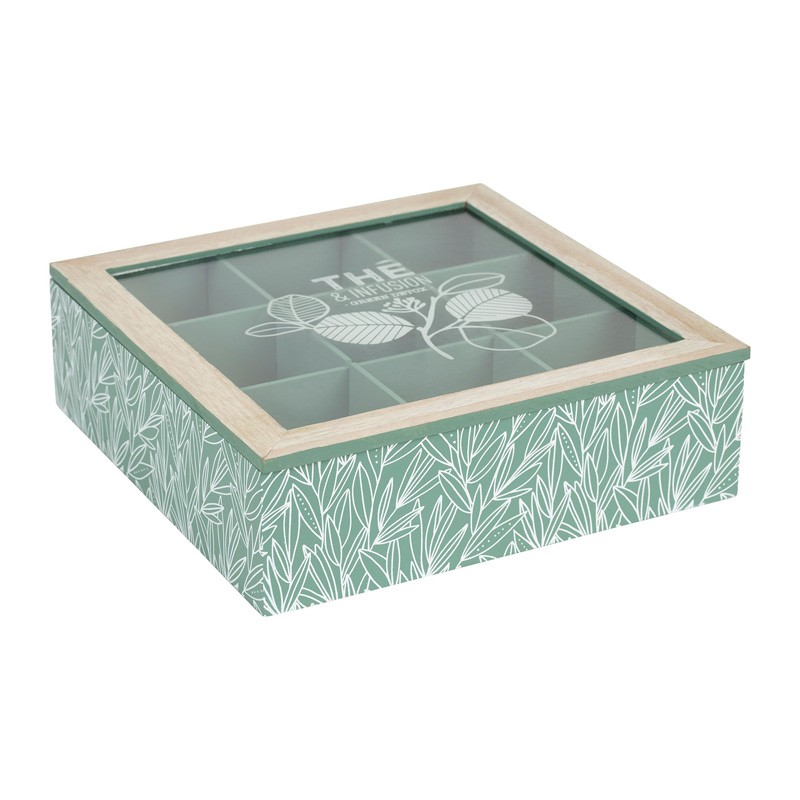 Cotè Table - Tea Bag Box 9C Organic Green 24X24Xh7 cm Mdf+Glass